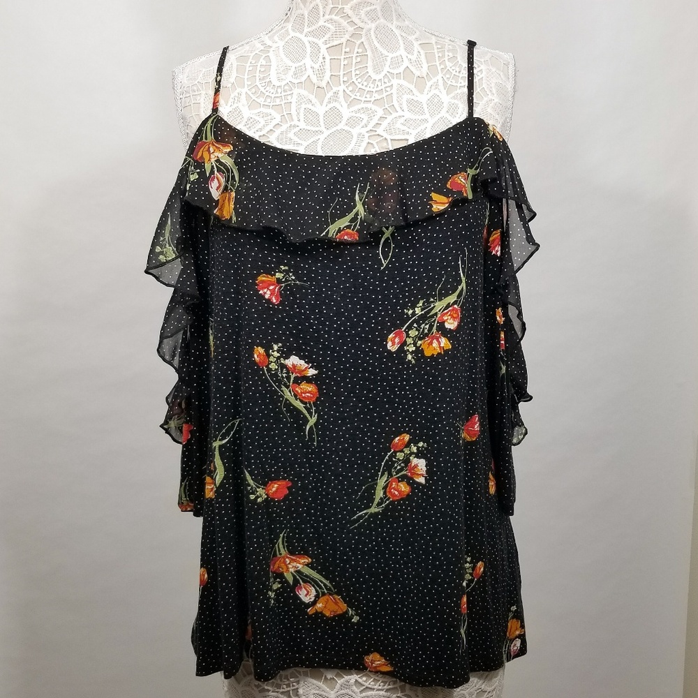 Maurices Floral Polka Dot cold Shoulder Blouse